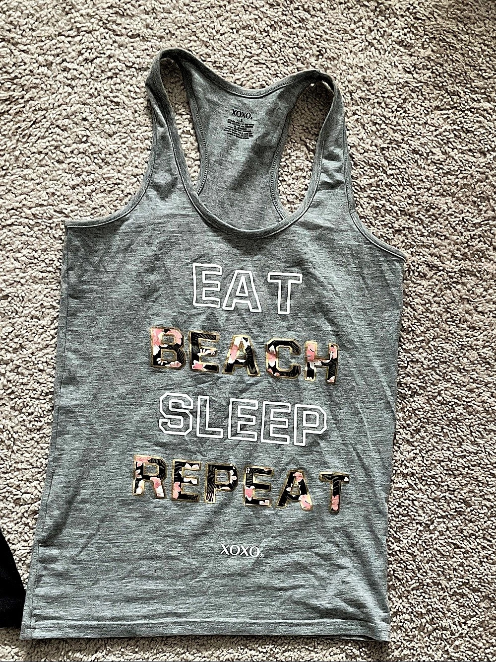 XOXO Eat Beach Sleep Repeat Graphic Tank Top Set Small